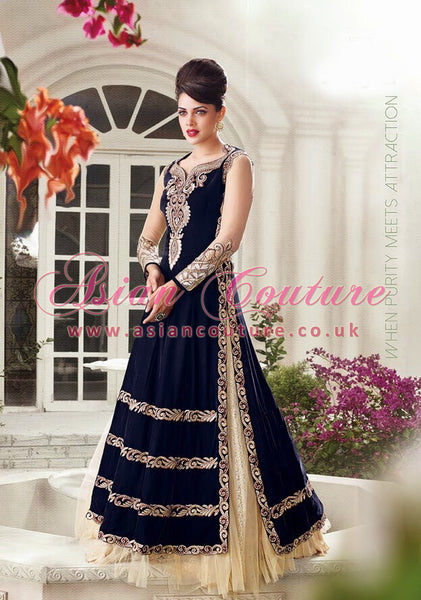 ZE10004 DARK BLUE ORIGINAL  ZOYA EMPRESS VELVET DRESS (REPLICA) - Asian Party Wear