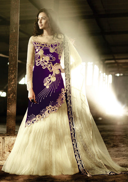 ZF15002 PURPLE AND BEIGE ZOYA FEELINGS WEDDING WEAR VELVET DRESS - Asian Party Wear