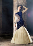 ZF15006 BLUE AND BIEGE ZOYA FEELINGS WEDDING WEAR VELVET DRESS - Asian Party Wear