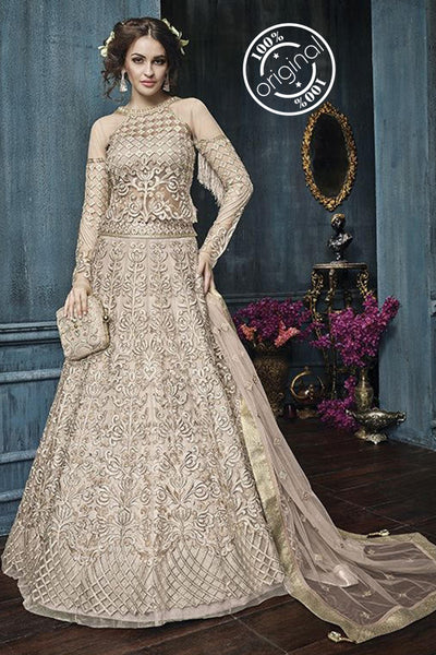 22003-B BEIGE ZOYA CELEBRITY HEAVY EMBROIDERED INDIAN BRIDAL WEDDING LEHENGA - Asian Party Wear