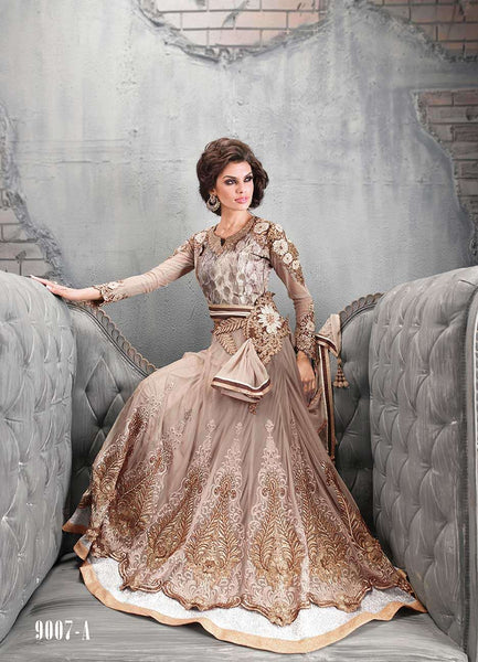 Zoya Beige Wedding Wear Anarkali Dress Suit Colour Plus 9007-A - Asian Party Wear