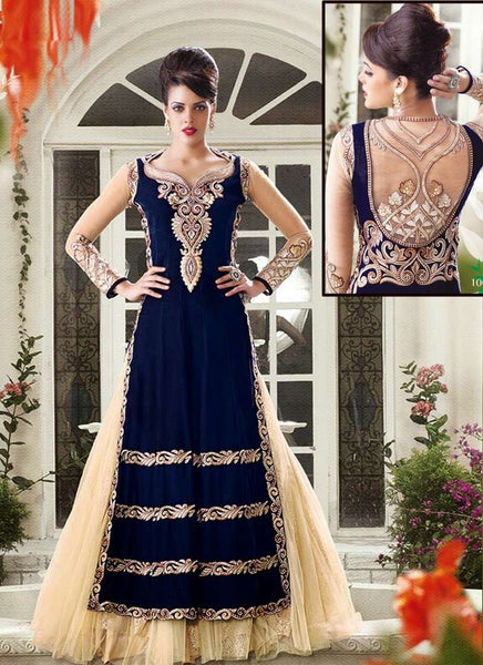 Navy Blue and Gold Zoya Empress  Original Nonpareil splash lehenga dress - Asian Party Wear