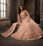 Peach Net Heavy Embellished Wedding Wear Anarkali Dress - Asian Party Wear