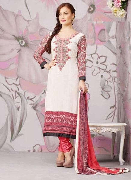 Zubeda Party Wear Straight Salwar Suit White Pink Zubeda 