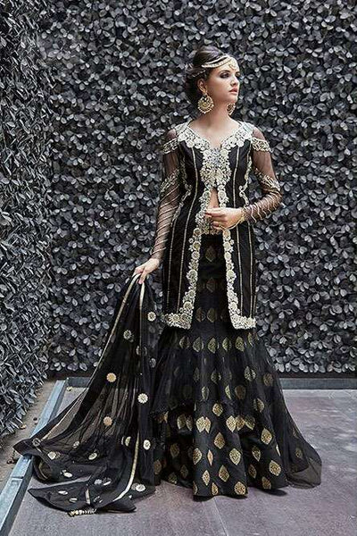 16005 BLACK ZOYA CRYSTAL WEDDING WEAR LEHENGA - Asian Party Wear