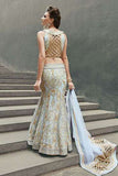 16007 SILVER STEEL ZOYA CRYSTAL WEDDING WEAR LEHENGA - Asian Party Wear