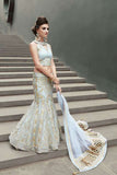 16007 SILVER STEEL ZOYA CRYSTAL WEDDING WEAR LEHENGA - Asian Party Wear